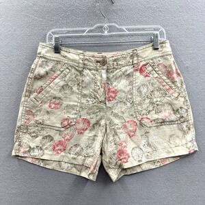 Tommy Bahama Women's Size 2 Linen Sea Shell Print Shorts Beige Pink Casual Beach